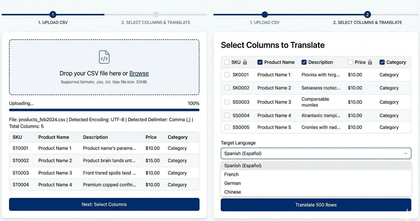 google translate csv file alternative