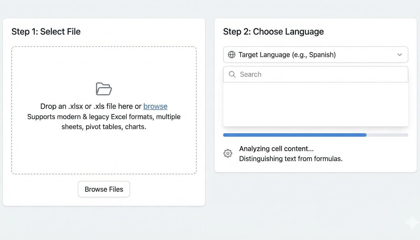 excel translation tool interface